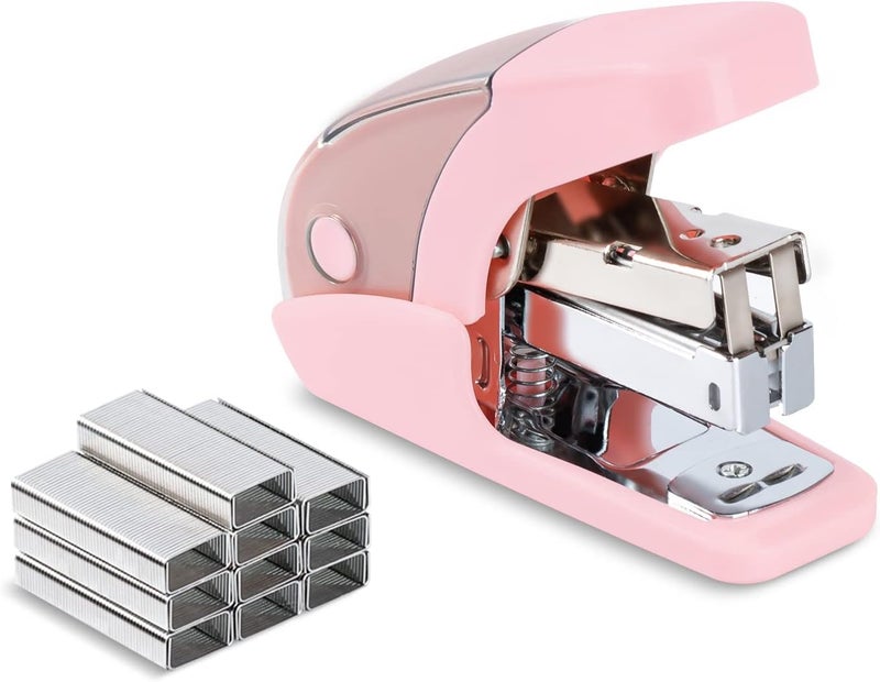 PAPERPAL Effortless Mini Stapler Set, 20 Sheet Capacity, Integrated Remover & Staple Storage, Holds 1/4" Staples, Includes 1000 Staples, Lightweight, Office, School & Daily Use, Pink - Image 1